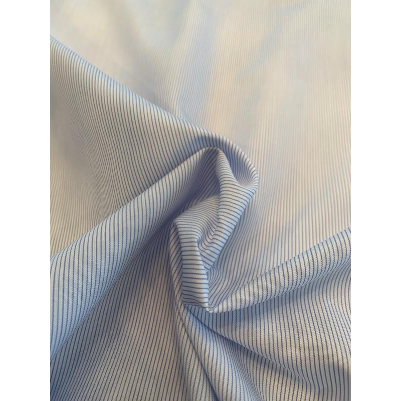 Vertical Pinstripe Yarn-Dyed Cotton Shirting – Blue / White Fabric by the Yard