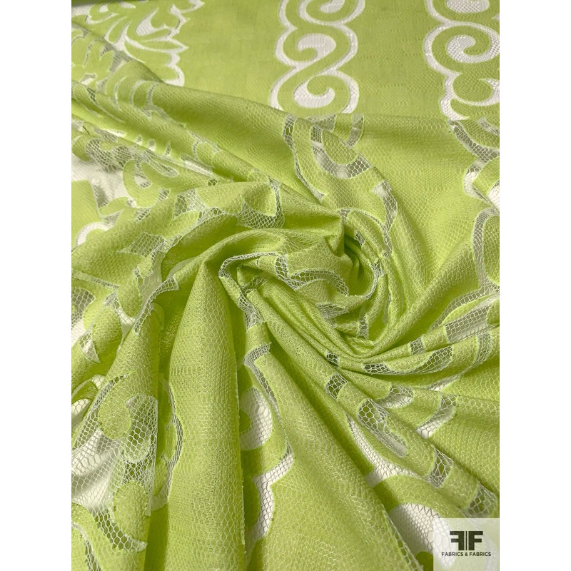 Boho Chic Novelty Lace – Lime Green / Off-White Fabric by the Yard