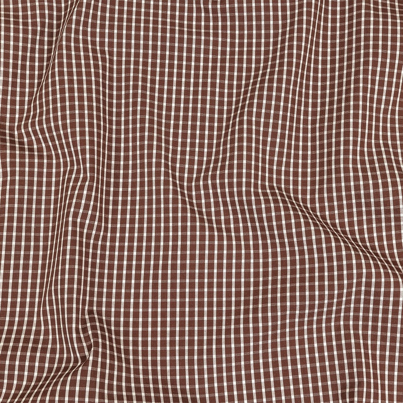 Brown and White Checkered Cotton and Polyester Shirting