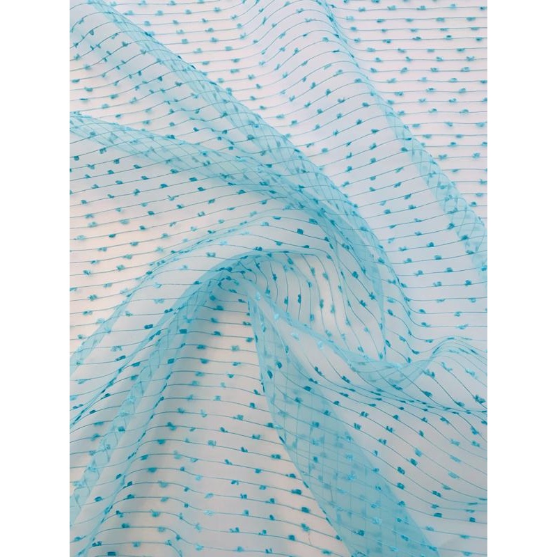 Horizontal Striped Textured Polyester Organza – Aqua Fabric by the Yard