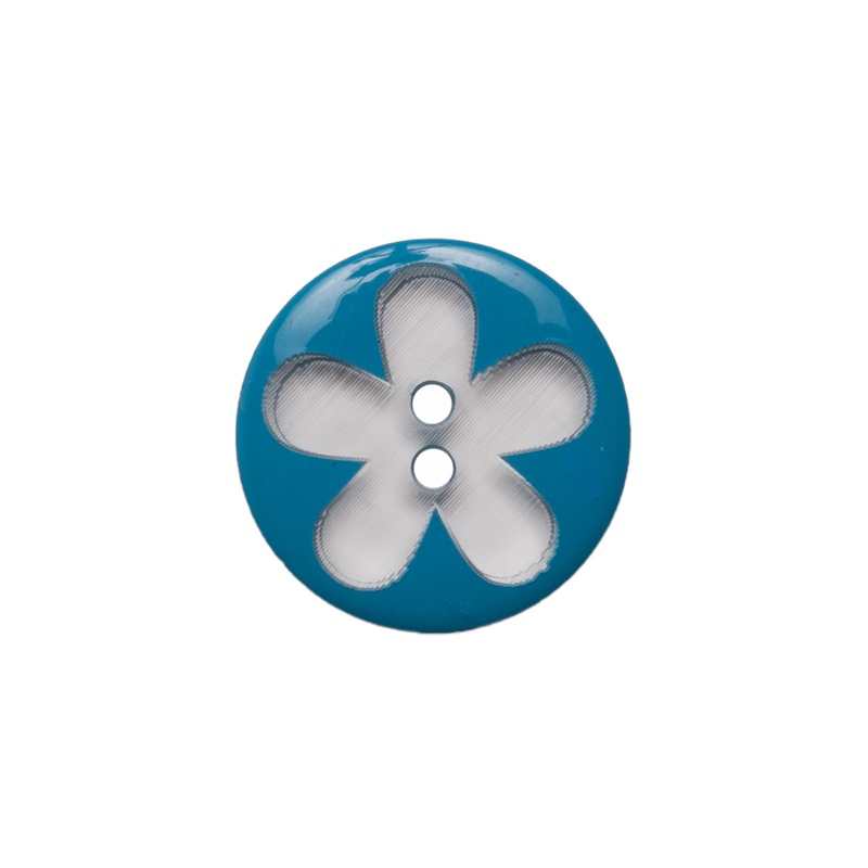 Italian Blue Floral Plastic Button – 24L/15mm