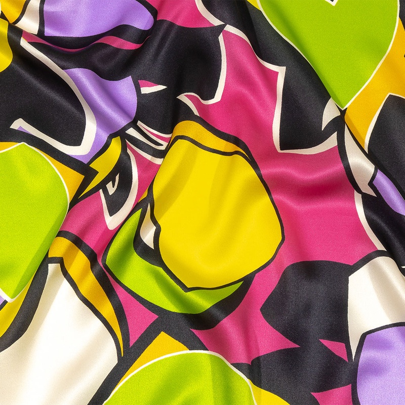 Italian Gold, Lilac and Lime Geometric Floral Silk Charmeuse