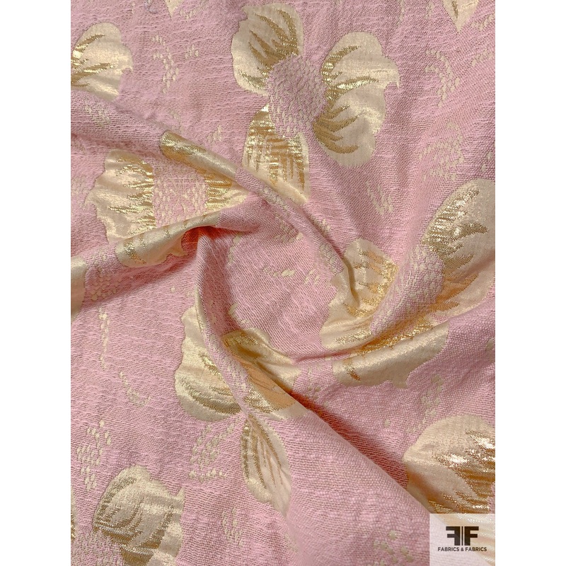 Italian Reversible Floral Metallic Brocade – Light Gold / Dusty Pink Fabric by the Yard
