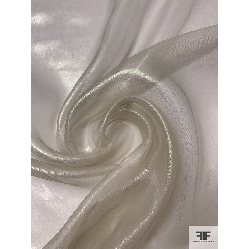 Italian Solid Foil Printed Fine Silk Gazar – Pealized Off-White Fabric by the Yard