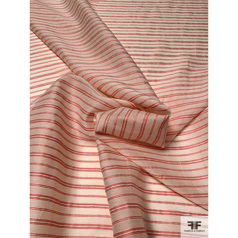 Italian Yarn-Dyed Silk and Cotton Voile – Ivory / Coral Fabric by the Yard