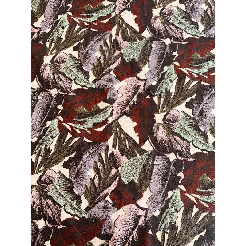 Large Leaf Printed Cotton Twill – Maroon / Lavender / Sage / Pink Fabric by the Yard
