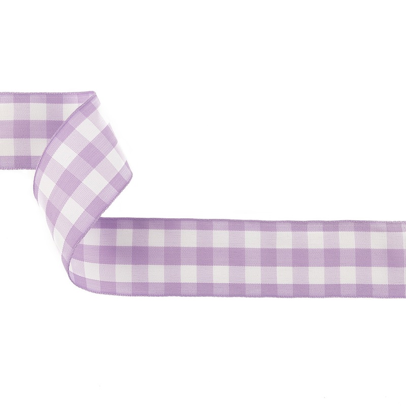 Lilac and Bright White Gingham Woven Ribbon – 1.5″