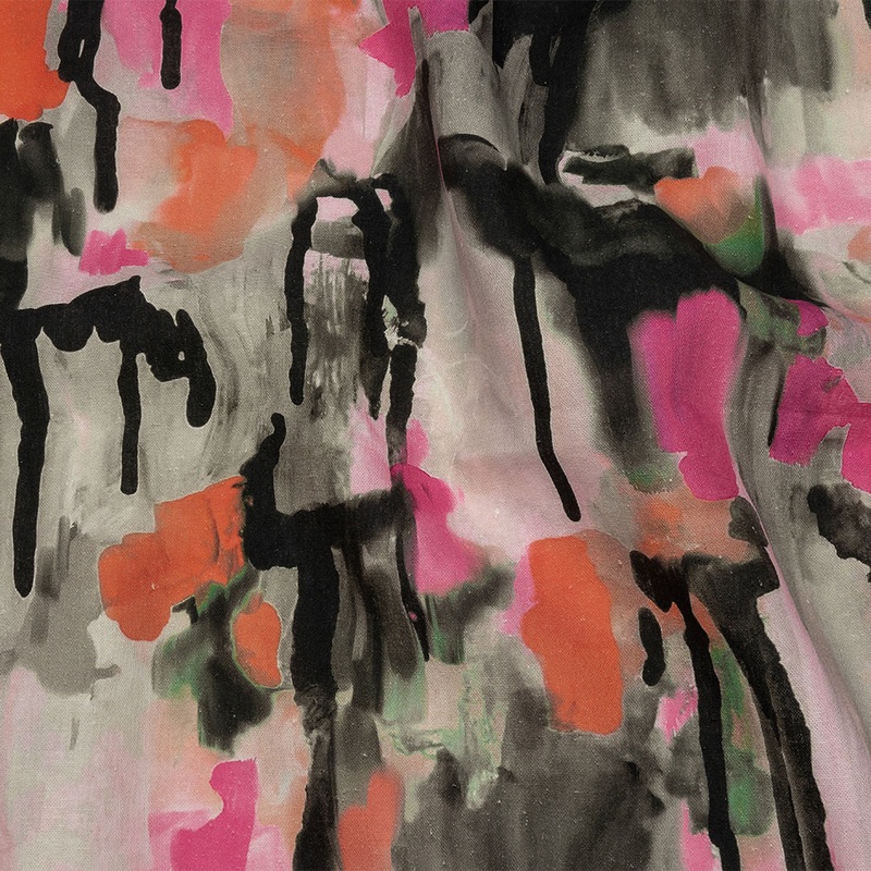 Linen and Rayon Woven – Pink and Orange Abstract Paint Drips – Painted Aspirations Print – Mood Exclusive Metro Collection