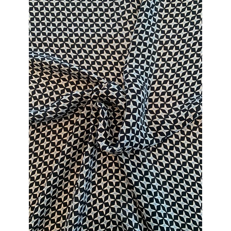 Ninja Star Printed Silk Georgette – Black / Off-White / Blue-Grey Fabric by the Yard
