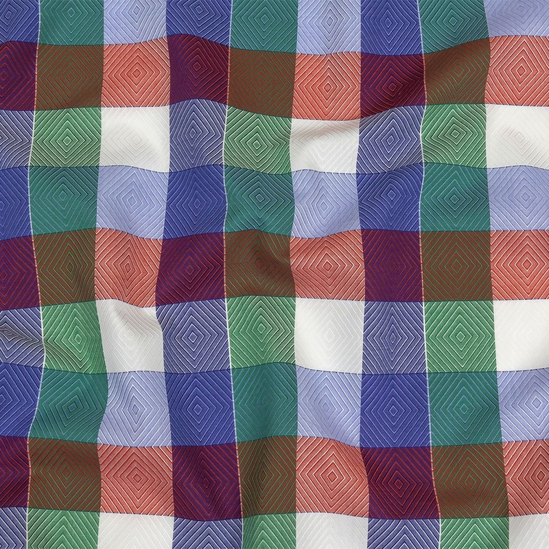 Red, Blue and Green Diamonds in Checks Cotton Jacquard Shirting