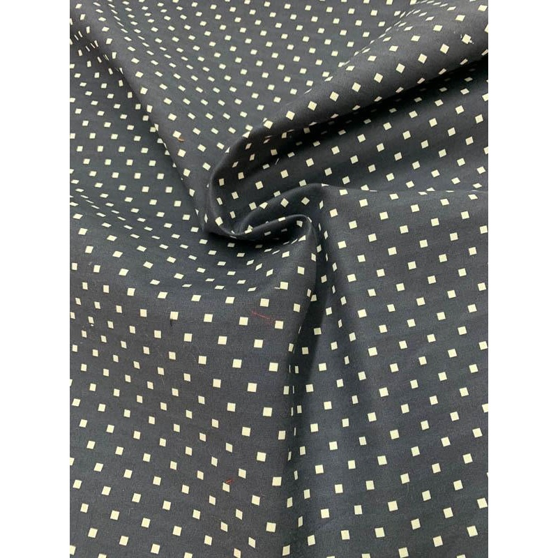 Square Polka Dot Printed Stretch Cotton Sateen – Navy / White Fabric by the Yard
