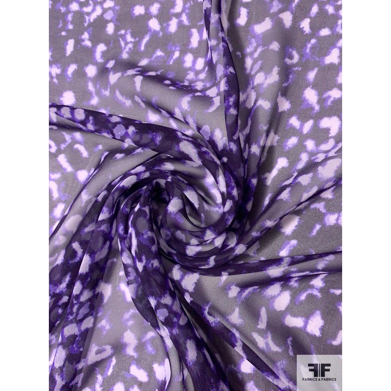Abstract Web Printed Silk Chiffon – Dark Purple / Purple / Off-White Fabric by the Yard