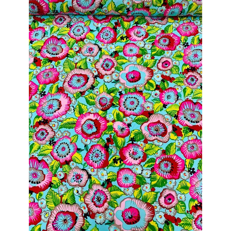 ‘Hawaiian Punch’ Floral Printed Silk Georgette – Multicolor Fabric by the Yard