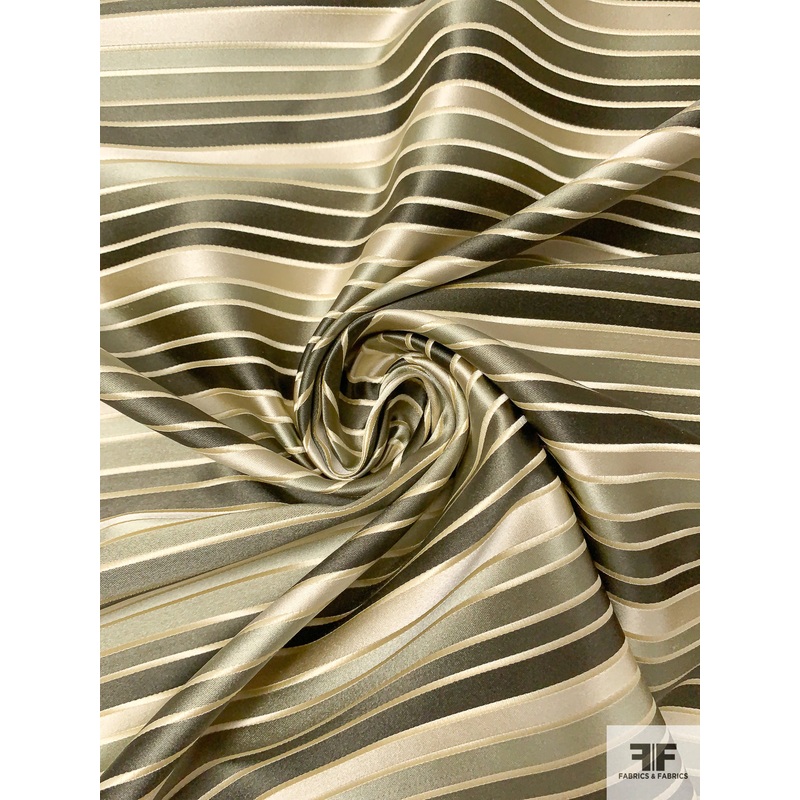 Horizontal Striped Silk Necktie Jacquard Brocade – Olive Greens / Beige / Light Gold Fabric by the Yard