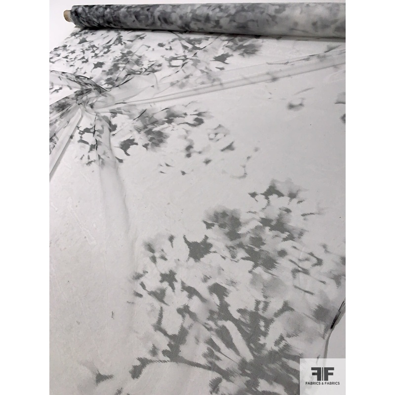 Italian Abstract Printed Fine Tulle – White / Black Fabric by the Yard