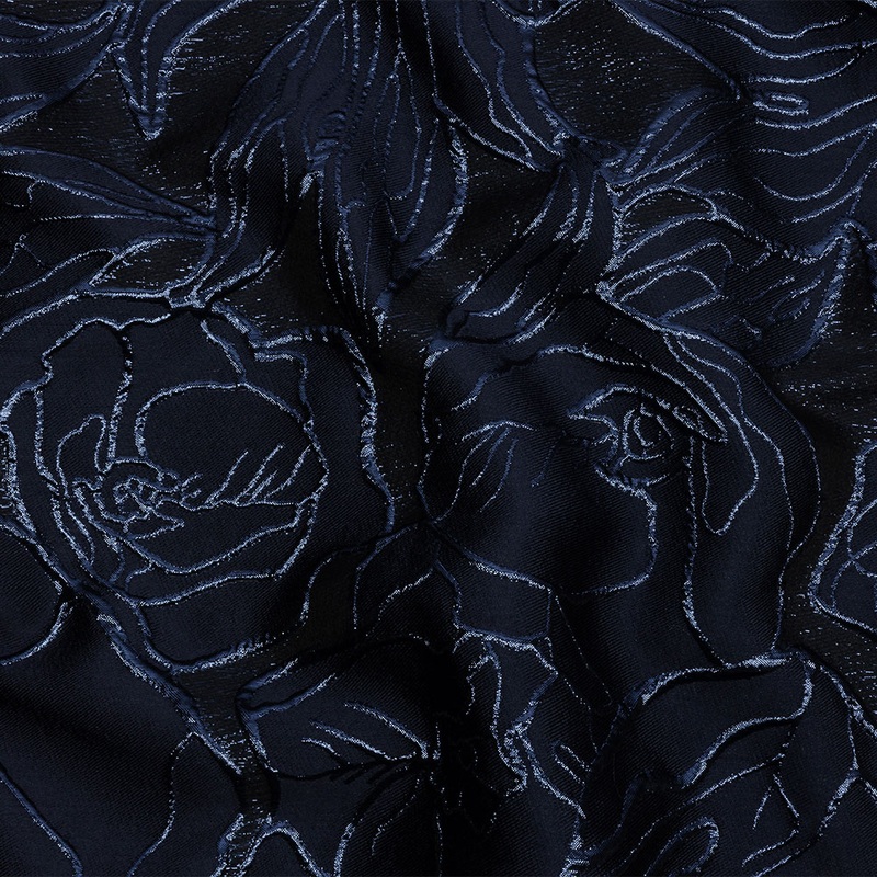 Metallic Navy Outlined Florals Luxury Brocade