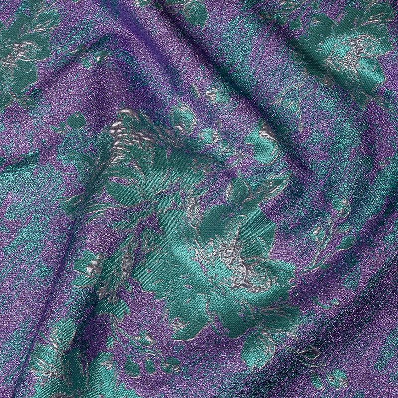 Metallic Purple, Lilac and Teal Crackled Floral Luxury Brocade