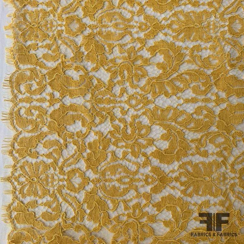 Ornate French Finely Corded Chantilly Lace – Mustard Yellow Fabric by the Yard