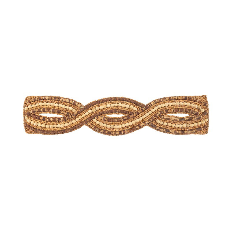 Vintage Brown, Natural and Chestnut Wood Beaded Double Helix Applique – 10″ x 2.25″