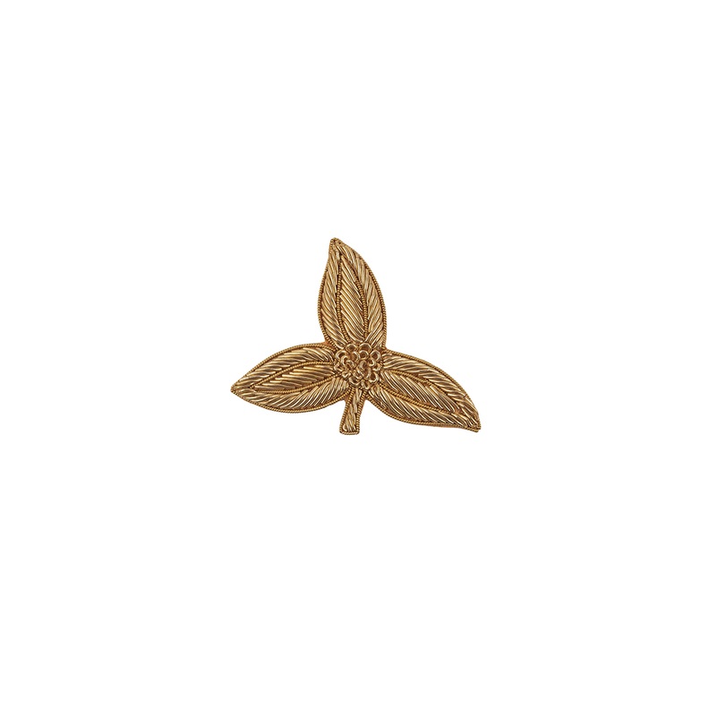 Vintage Gold Lurex Bullion Stitch Leaf Trio Applique – 2.25″ x 3″