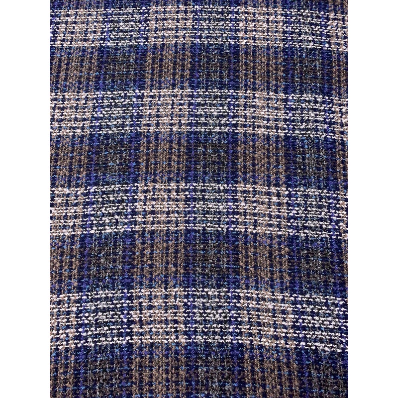 Boucl Yarn Wool-Blend Jacket Weight Tweed – Blues / Grey / Desert Tan / White Fabric by the Yard