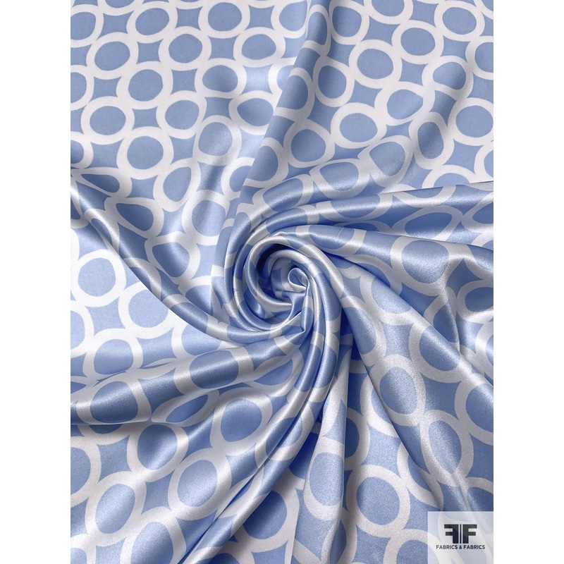 Circles Grid Printed Silk Charmeuse – Blue-Lilac / Off-White Fabric by the Yard
