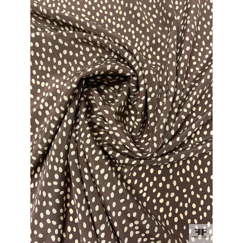 Dotted Printed Silk Crepe de Chine – Brown / Ivory Fabric by the Yard