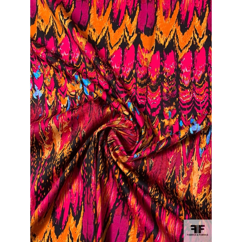 Ethnic Printed Stretch Cotton Sateen – Magenta / Orange / Blue / Black Fabric by the Yard