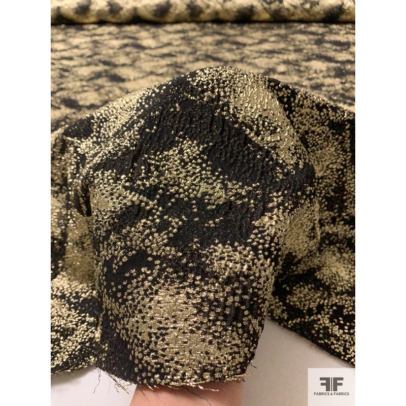 French Cluster Design Textured Metallic Brocade – Gold / Black Fabric by the Yard