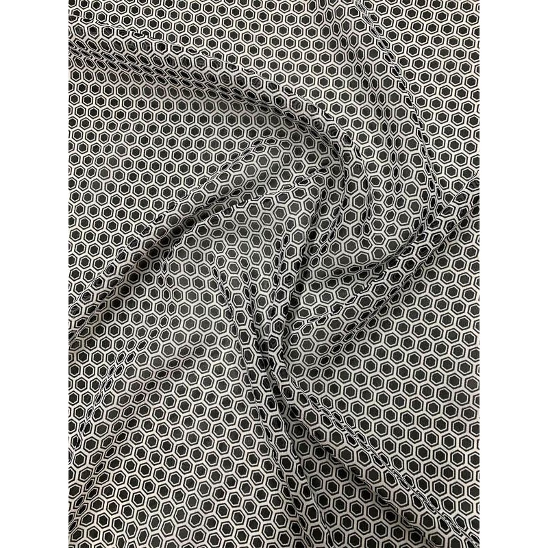 Hexagon Printed Silk Chiffon – Black / White Fabric by the Yard