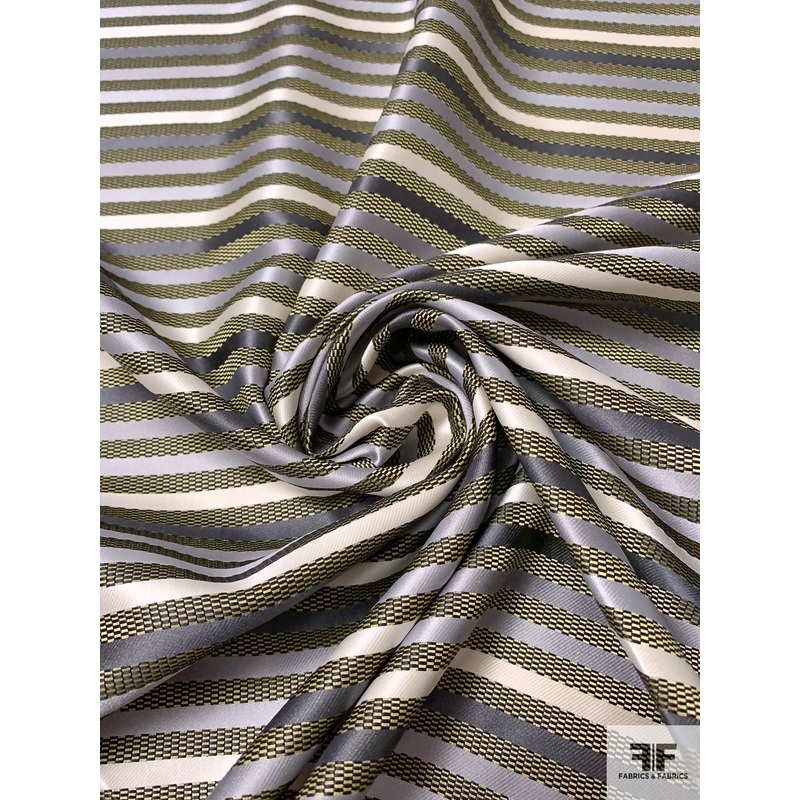 Horizontal Striped Silk Necktie Jacquard Brocade – Greys / Light Olive / Black Fabric by the Yard