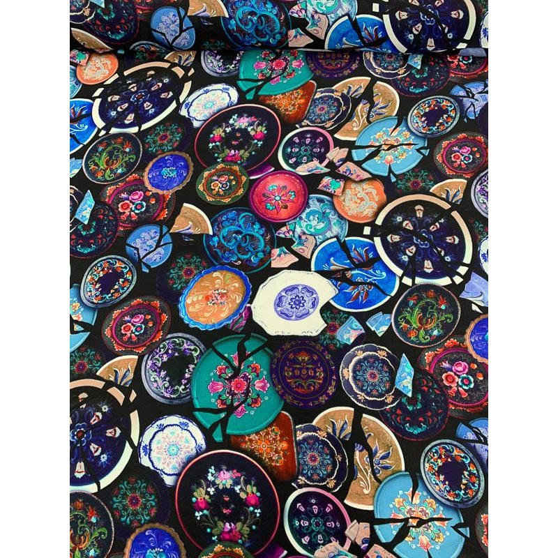 ‘Housewife Gone Crazy’ Printed Silk Georgette – Multicolor Fabric by the Yard