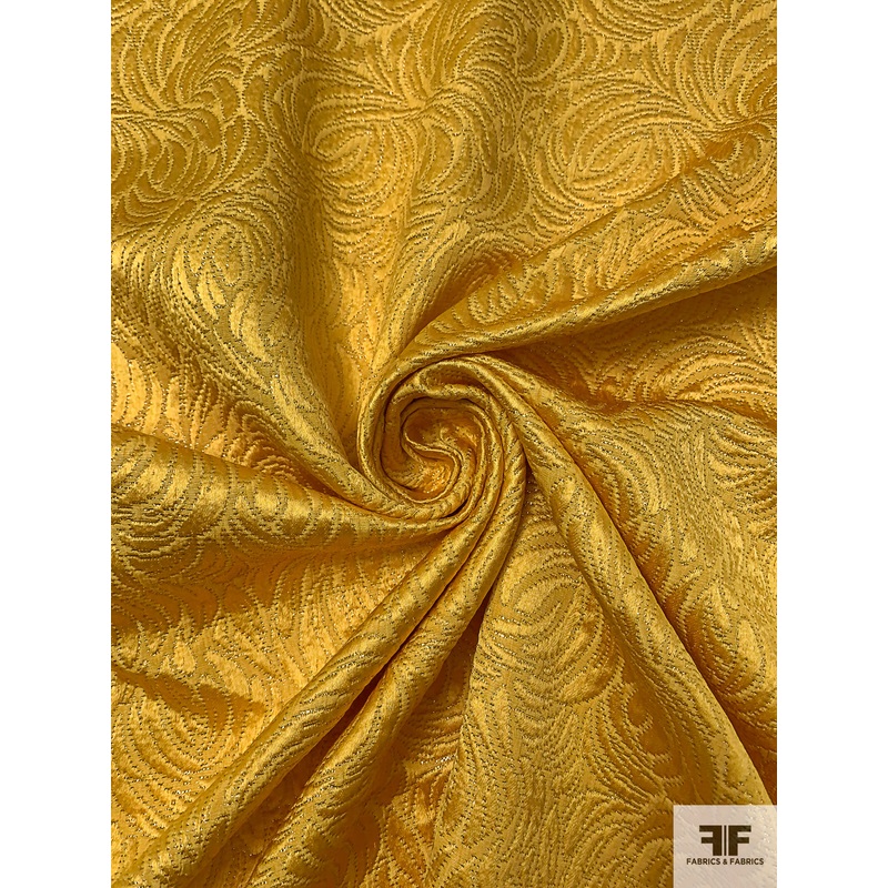 Italian Floral Design Metallic Brocade – Yellow / Gold Fabric by the Yard