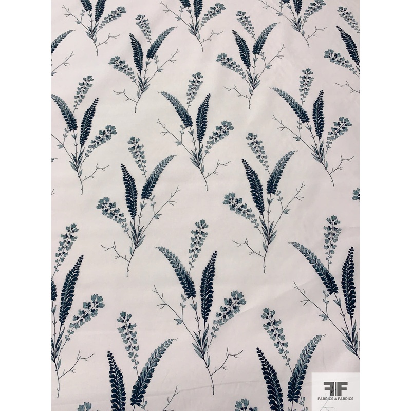 Leaf Stems Printed Cotton Poplin – Midnight Teal / Dusty Teal / Off-White Fabric by the Yard