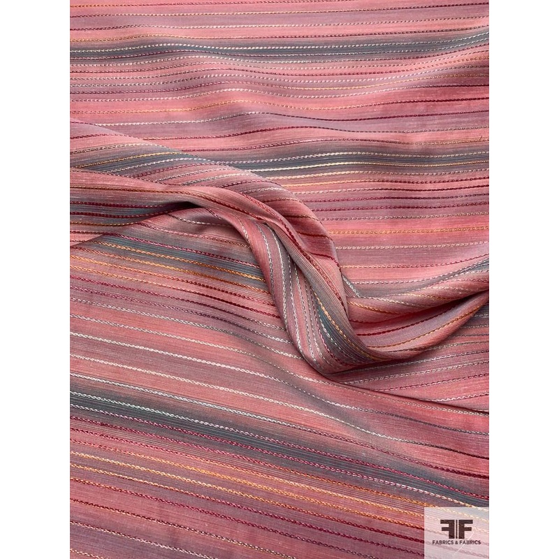 Made in France Stripe Stitched Novelty Brocade – Coral / Multicolor Fabric by the Yard