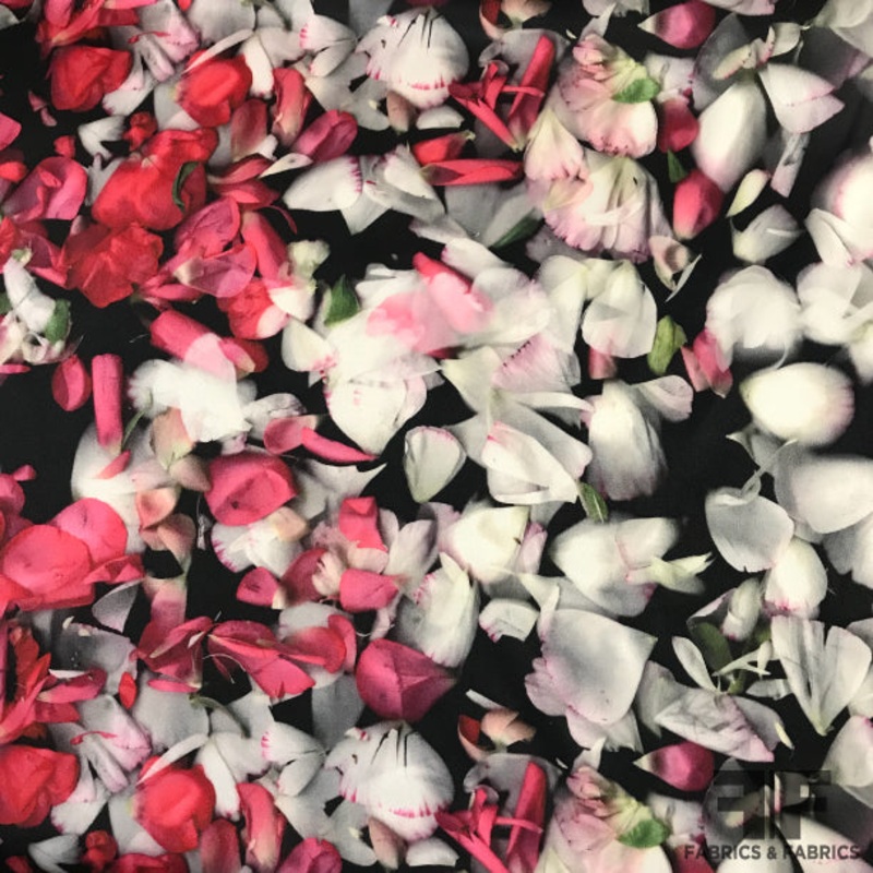 Rose Petal Gradient Silk Charmeuse – Red/White/Black Fabric by the Yard