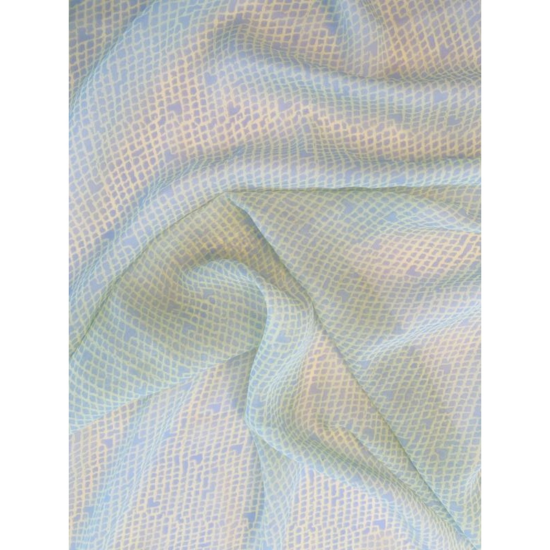 Scales Printed Silk Chiffon – Chartreuse Yellow / Pale Blue Fabric by the Yard