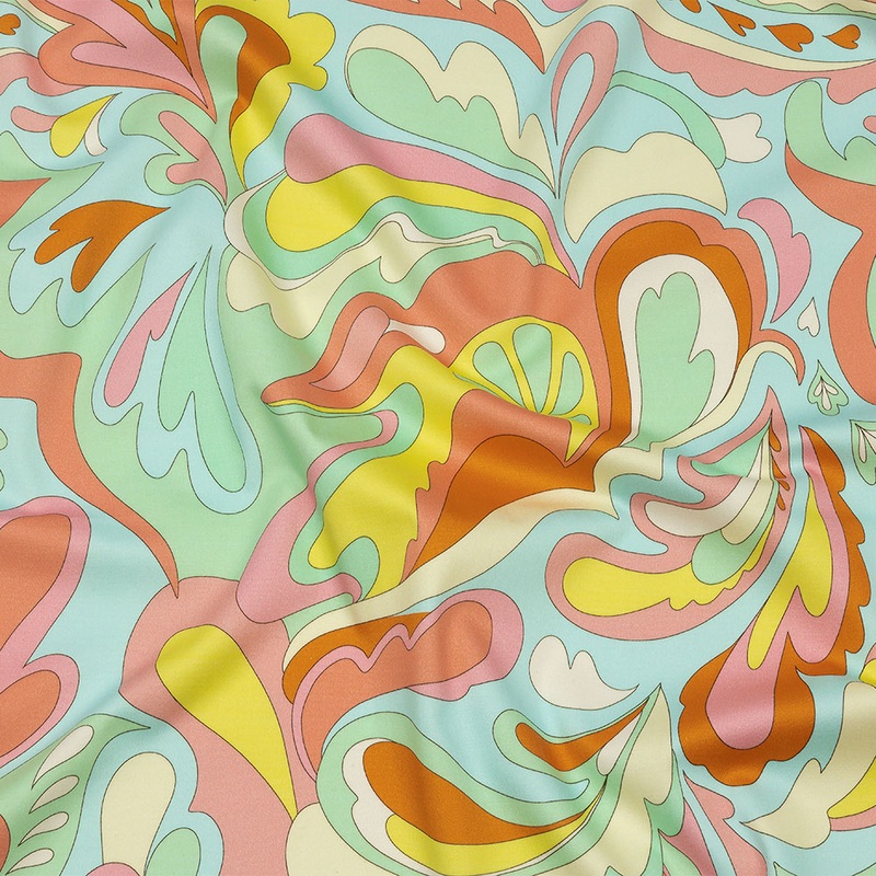 Stretch Cotton Sateen – Sky Blue and Mint Abstracted Paisley – Lonely Hearts Club Print – Mood Exclusive Groove Collection