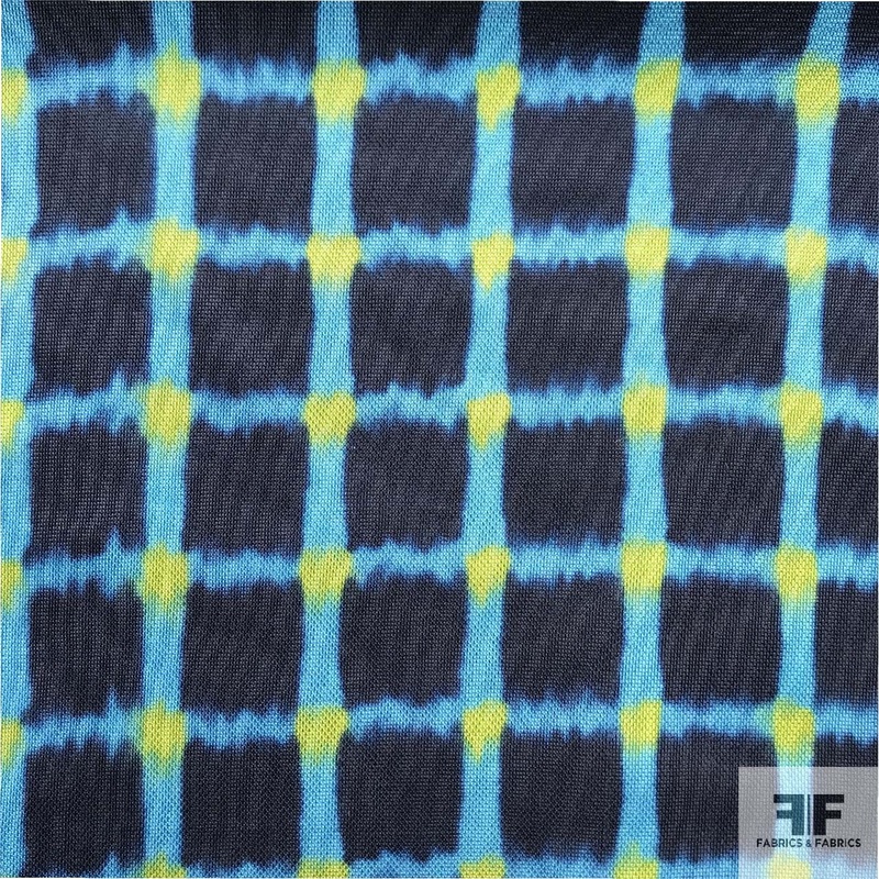 Tie-Dye Windowpane Rayon Jersey Knit – Blue/Green Fabric by the Yard