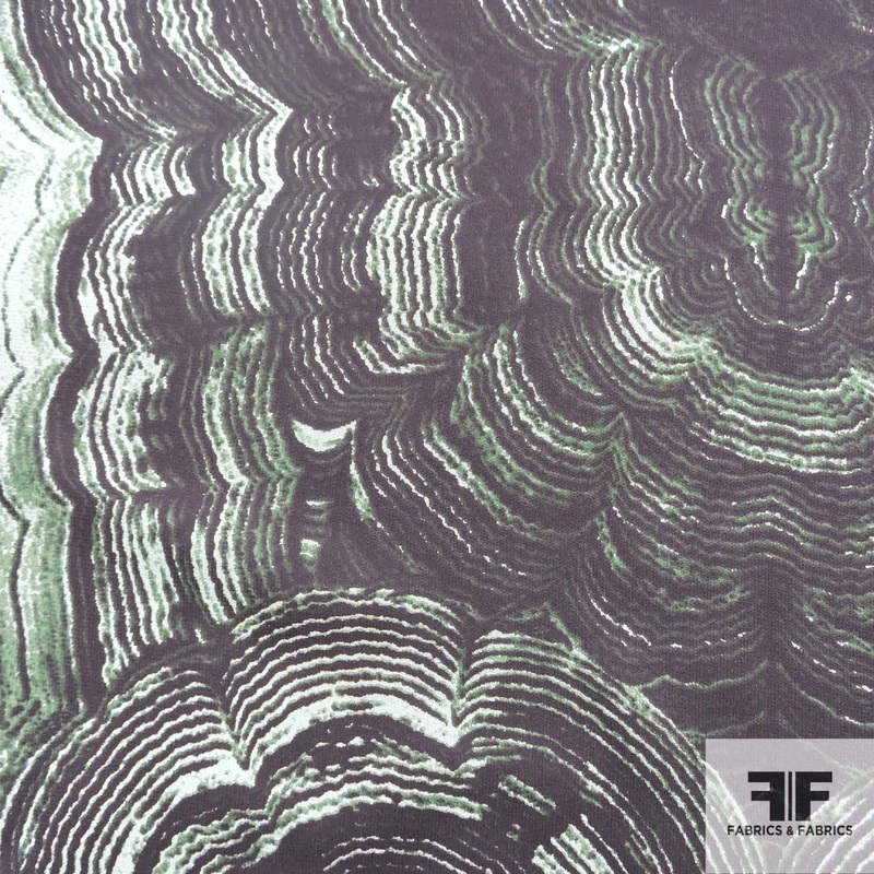 Abstract Printed Silk Chiffon – Black/Green Fabric by the Yard