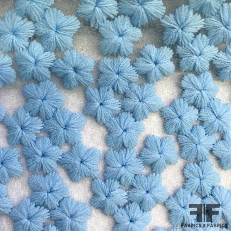 Floral Embroidered Mesh – Blue Fabric by the Yard