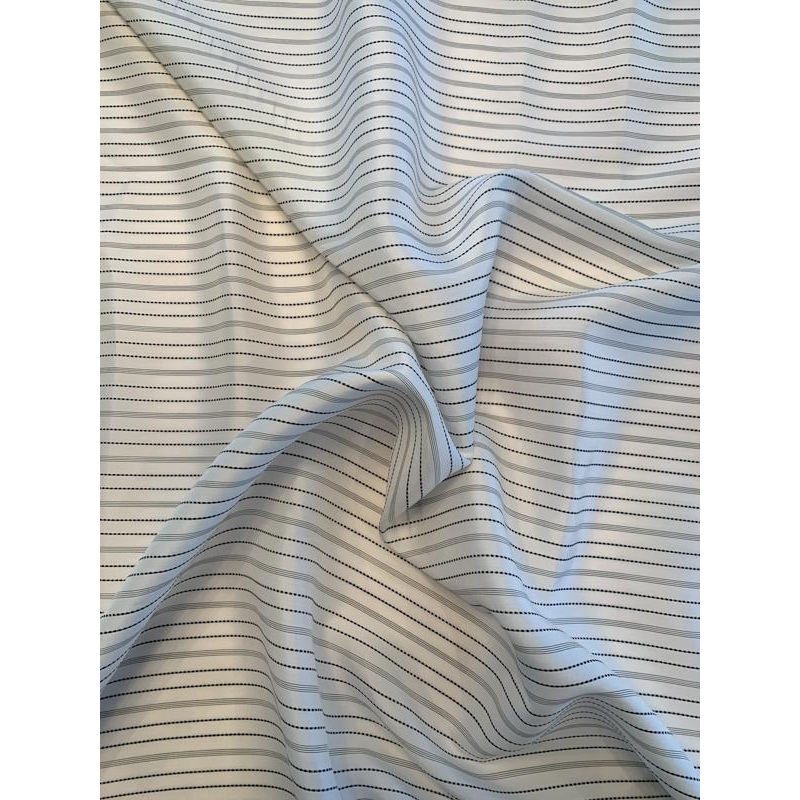 Italian Horizontal Stitched Striped Silk Habotai – Off-White / Black Fabric by the Yard