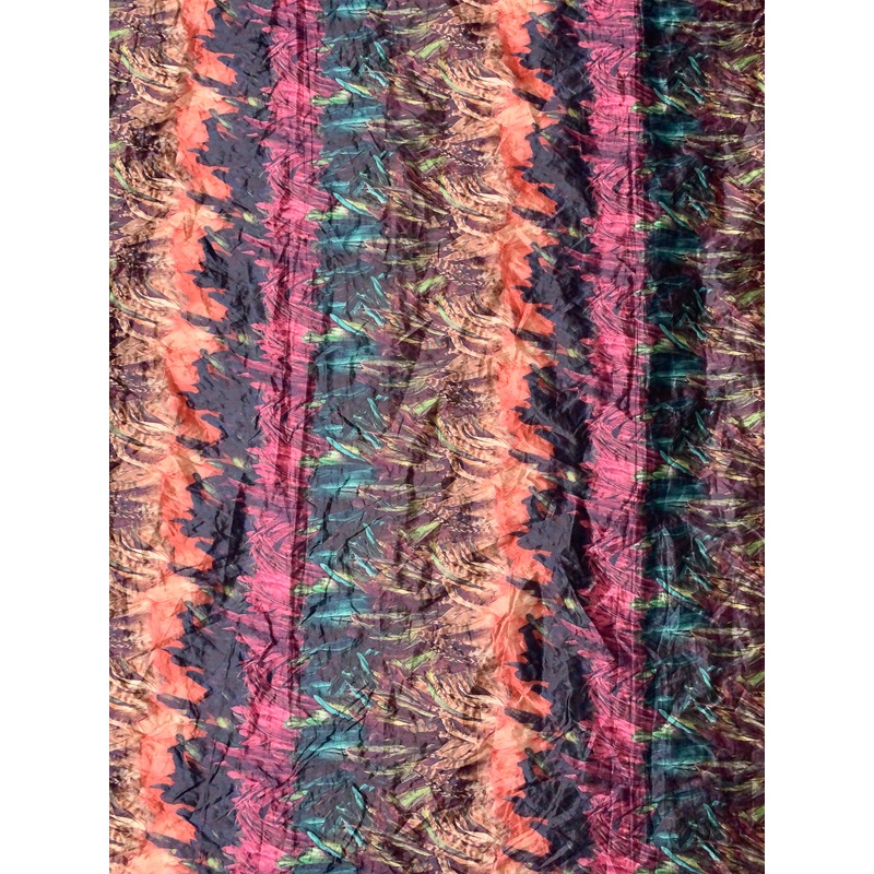 Italian Leaf Petals Printed Lustrous Zibeline with Vertical Stretch – Multicolor Fabric by the Yard