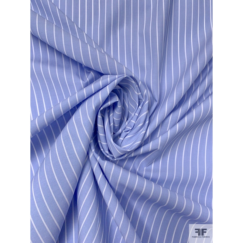Italian Striped Yarn-Dyed Fine Cotton Shirting – Beau Blue / White Fabric by the Yard