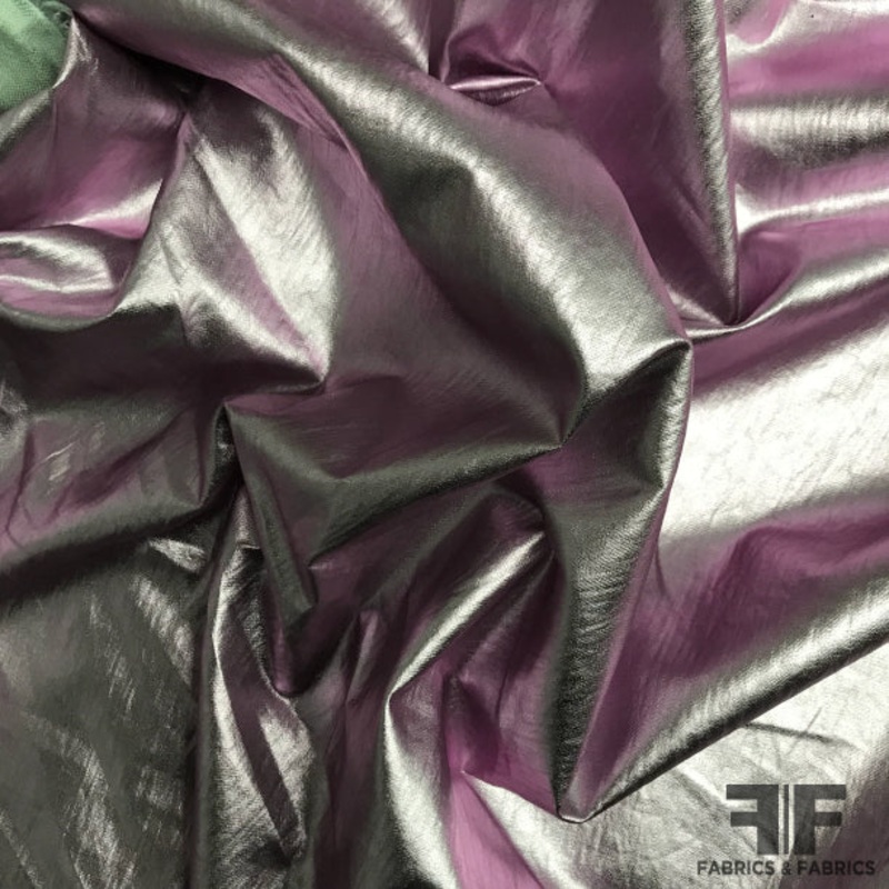 Italian Vinyl-Like Laminated Linen – Metallic Lilac Fabric by the Yard