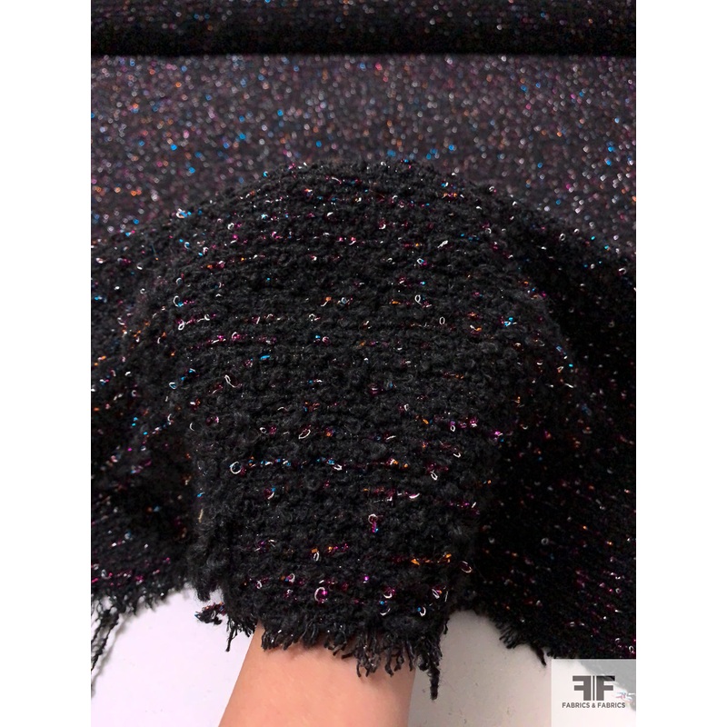 J Mendel Italian Jacket Weight Boucl Tweed with Lurex Fibers – Black Fabric by the Yard