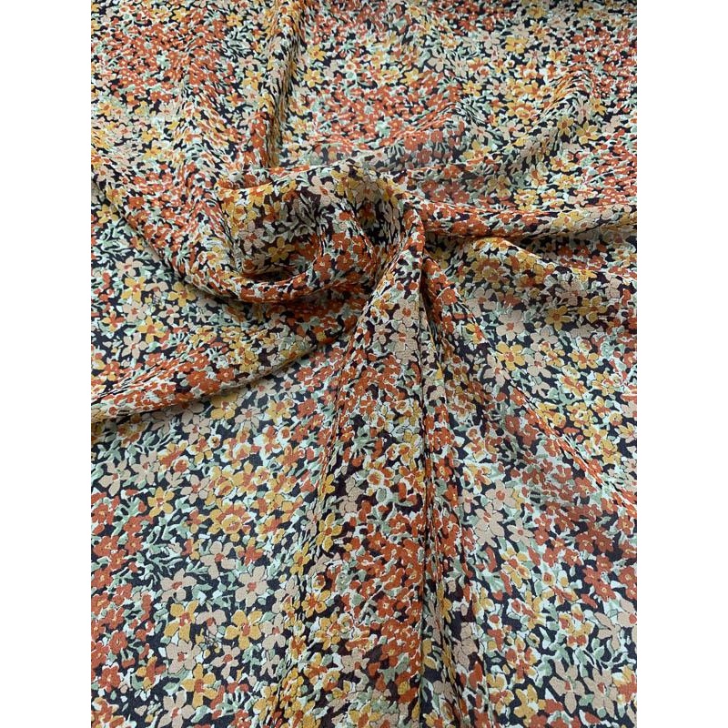 Mini Floral Printed Silk Chiffon – Rust / Orange Blossom / Multicolor Fabric by the Yard