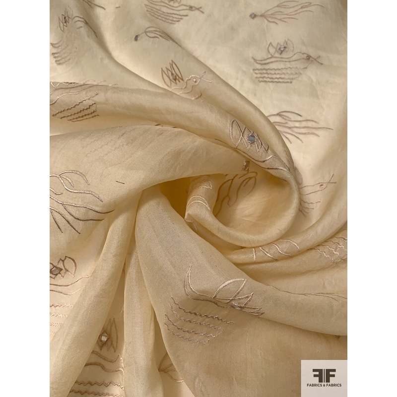 Nautical Embroidered Silk Organza with Plastic Mirrors – Biscotti Fabric by the Yard