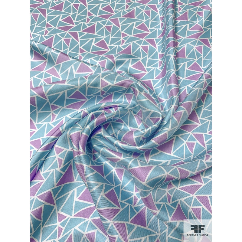 Triangle Mosaic Printed Fine Silk Twill – Sky Blue / Light Violet Fabric by the Yard