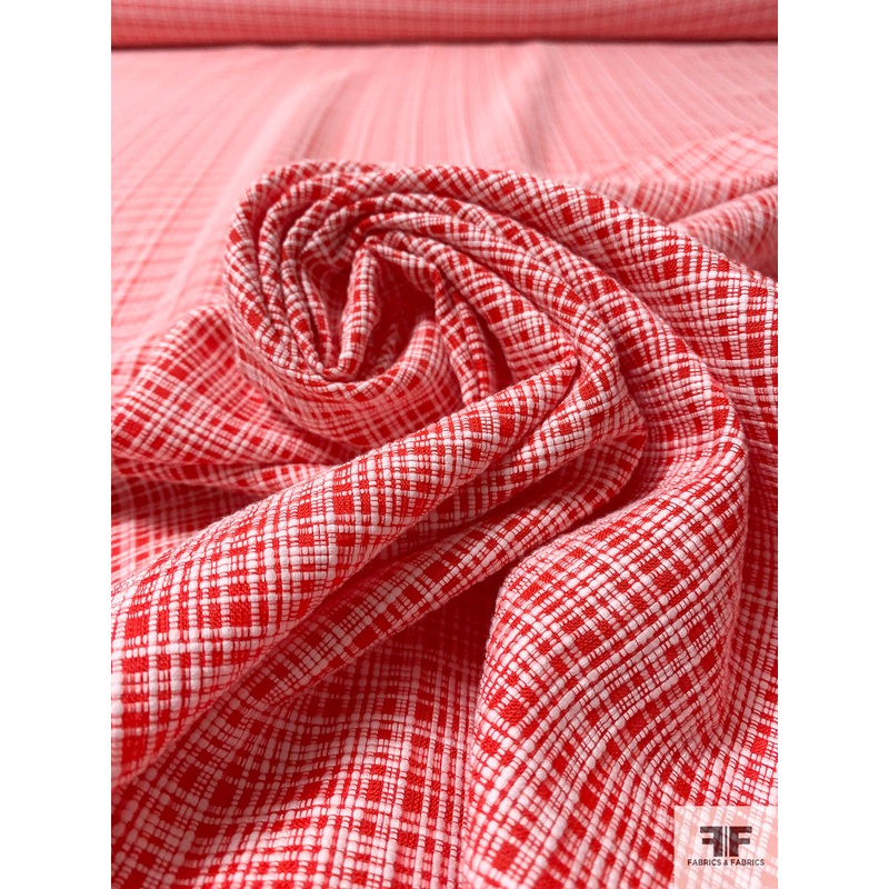 Dense Plaid Ladies Suiting – Red / Off-White Fabric by the Yard